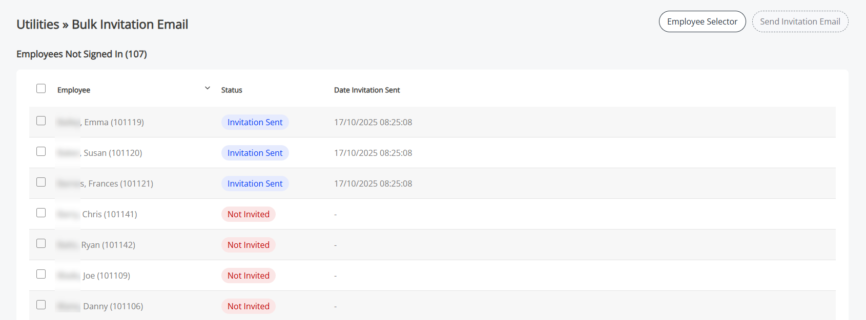 The Employees Not Signed In table.